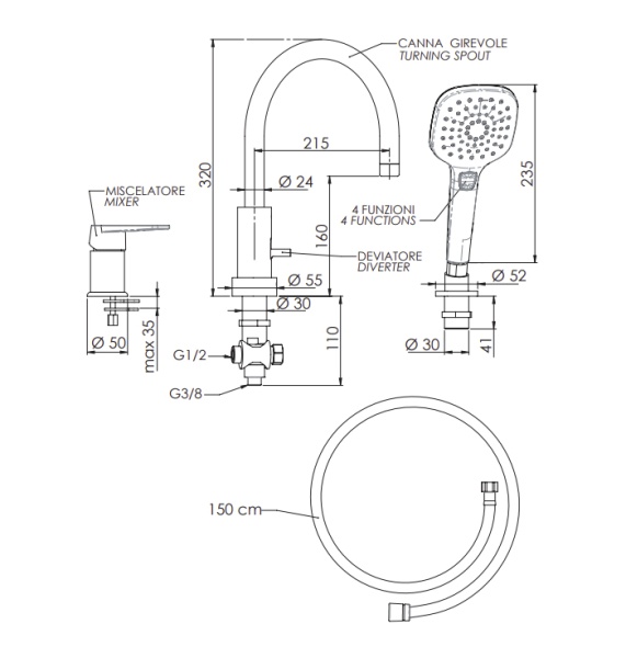Смеситель на борт ванны REMER Dream D078CP