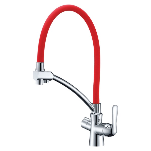 Смеситель для кухни LEMARK Comfort с поворотным изливом LM3070C-Red хром/красный