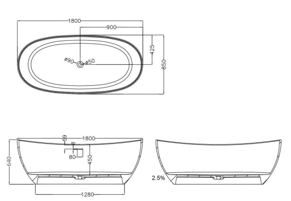 Ванна ABBER Stein AS9615-1.8 180x85 матовая