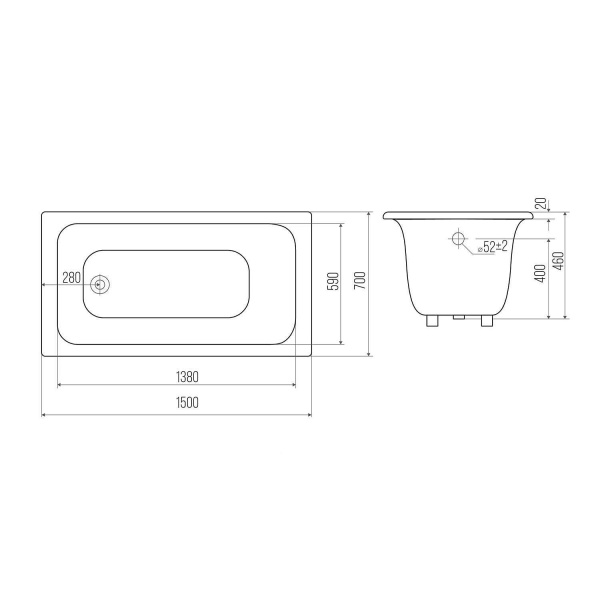 Ванна чугунная GOLDMAN Comfort 150x70