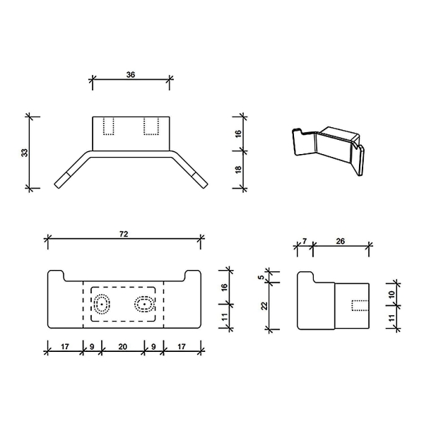 Крючок DECOR WALTHER Contract двойной 650460 черный матовый
