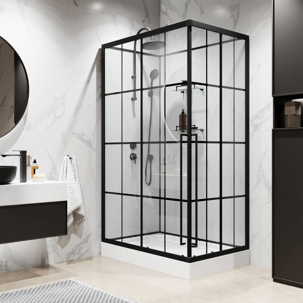Душевая кабина NIAGARA Standart 120x80x225 R профиль черный матовый, стекло с рисунком клетка