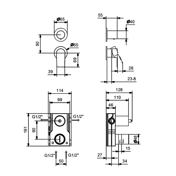 Встраиваемый смеситель FANTINI Myo 61 02 V681B