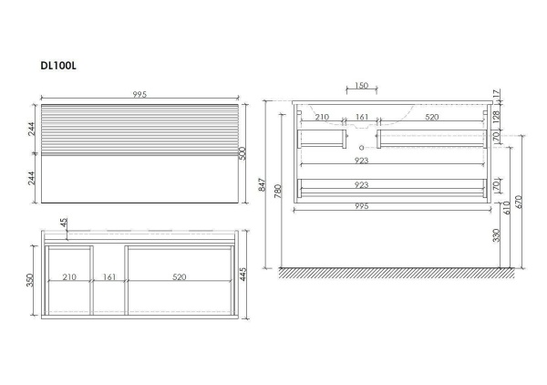 Тумба под раковину SANCOS Delta 100 L дуб светлый/белый