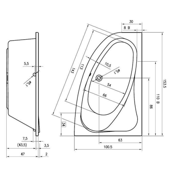 Панель фронтальная для ванн RIHO Aryl 153x100 R