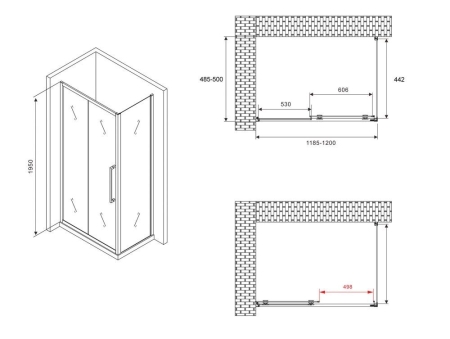 Душевое ограждение ABBER Schwarzer Diamant AG30120BH-S50B 120x50x195
