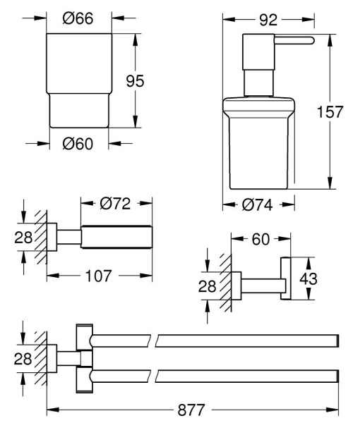 Набор аксессуаров GROHE Essentials Cube 40847001 4 предмета
