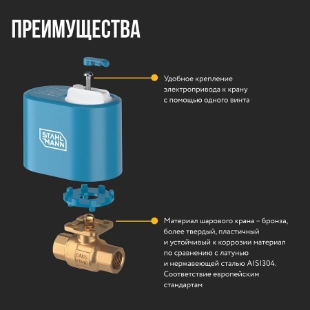 Кран шаровой с электроприводом STAHLMANN 1/2F 12В