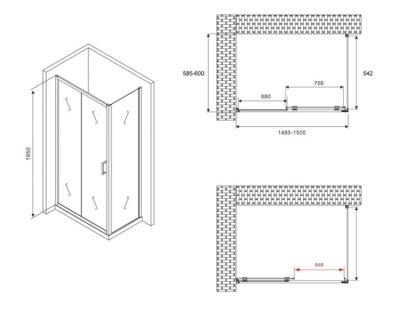 Душевое ограждение ABBER Schwarzer Diamant AG30150B-S60B 150x60x195