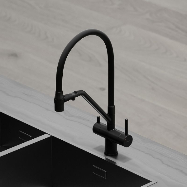Смеситель для кухни SANCOS Dora с гибким изливом и подключ. фильтра SC4003MB черный матовый