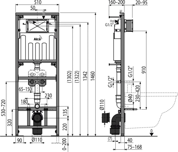 Инсталляция для видуара и смесителя ALCAPLAST A108F/1500