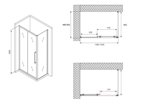 Душевое ограждение ABBER Schwarzer Diamant AG30140BH-S50B 140x50x195