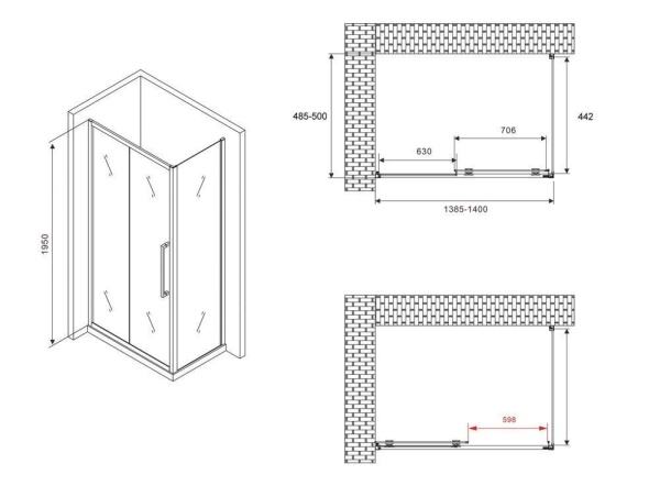 Душевое ограждение ABBER Schwarzer Diamant AG30140BH-S50B 140x50x195
