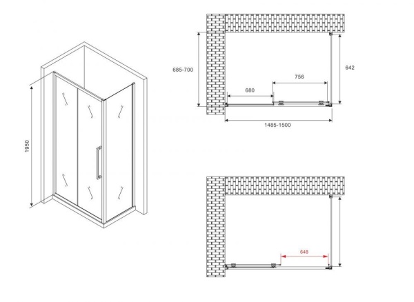 Душевое ограждение ABBER Schwarzer Diamant AG30150BMH-S70BM 150x70x195 стекло матовое