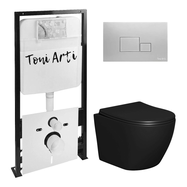 Комплект TONI ARTI TA-01 + Russi с сиденьем с микролифтом, черный матовый, с клавишей Tocco TA-0060