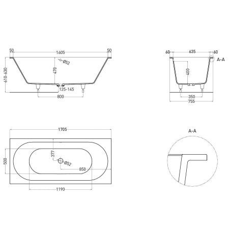 Ванна SALINI Ornella Axis S-Sense 170x75 матовая