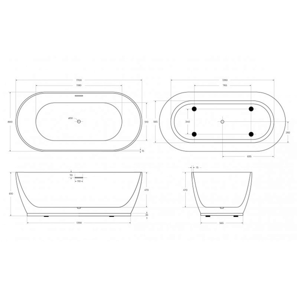 Акриловая ванна BELBAGNO BB413-1700-800 170x80