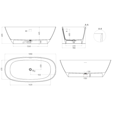 Ванна SALINI Sofia S-Stone 185x90 матовая