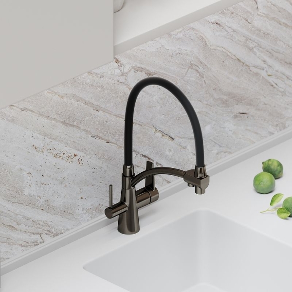 Смеситель для кухни SANCOS Eri с гибким изливом и подключ. фильтра SC4001GG вороненая сталь