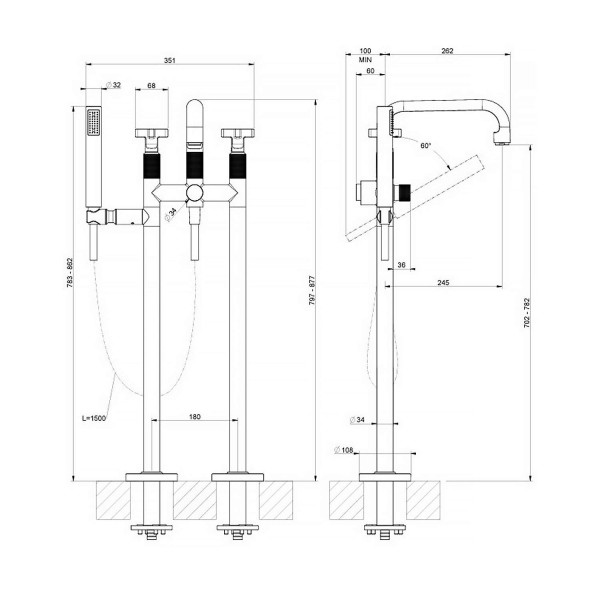 Смеситель для ванны GESSI Inciso 58129#727 латунь матовая