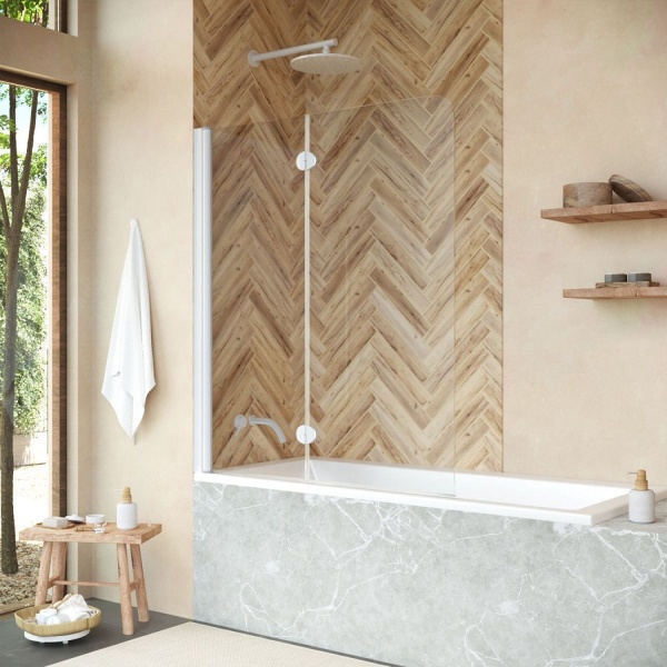 Шторка для ванны VEGAS GLASS E2V Novo L 120x140 профиль белый матовый