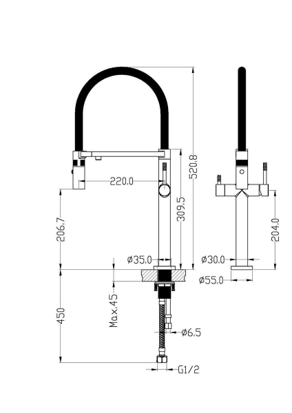 Смеситель для кухни BOHEME Uno выдвижным излив, подключ. к фильтру 115-MG Gold Matt