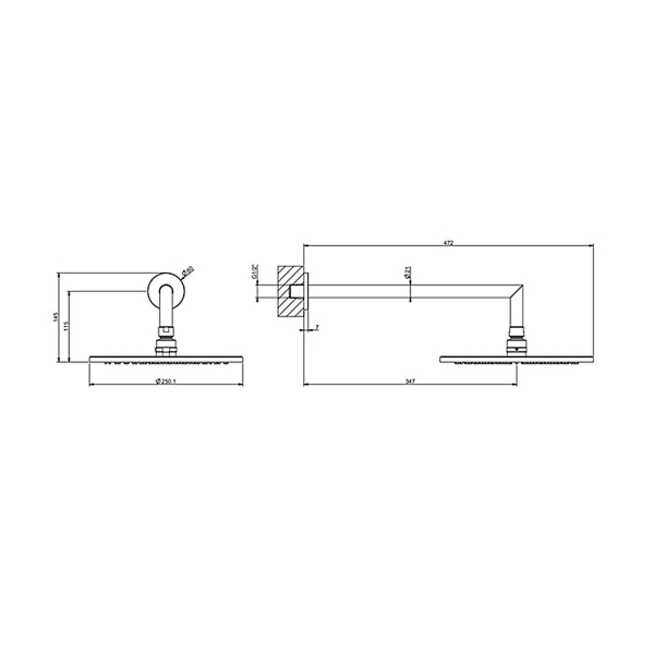 Верхний душ GESSI 63348#707 Ø25 Black Chrome Brushed
