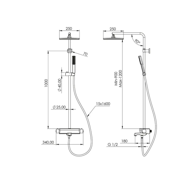 Душевая стойка TESKA Mira DK3702C черное стекло