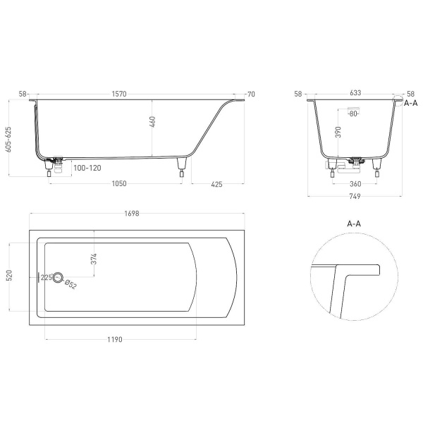 Ванна SALINI Cascata Kit S-Stone 170x75 матовая